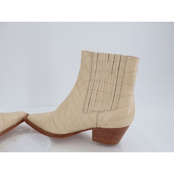 Schutz Briani Crocodile Embossed Leather Bootie Western Ivory Chelsea Pointy 5B - Picture 9 of 11